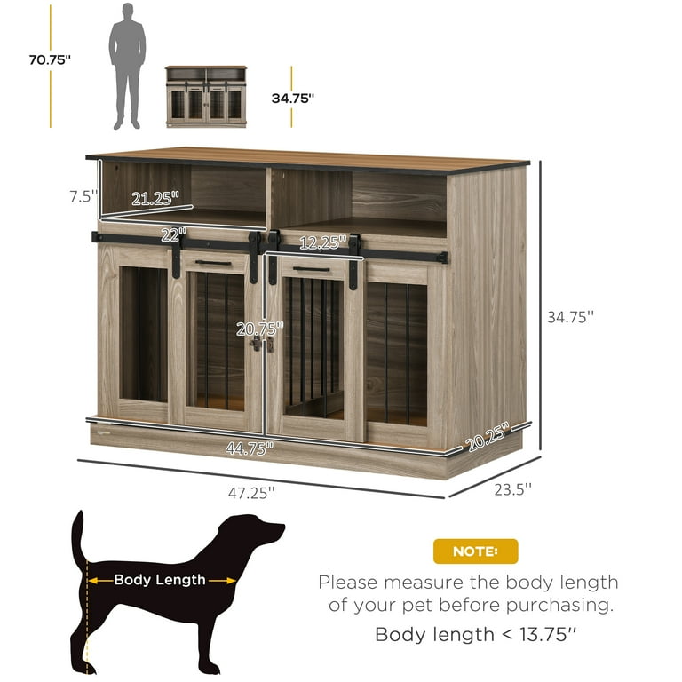 PawHut Dog Crate Furniture for Large & Small Dogs, Double Dog Kennel, Oak 