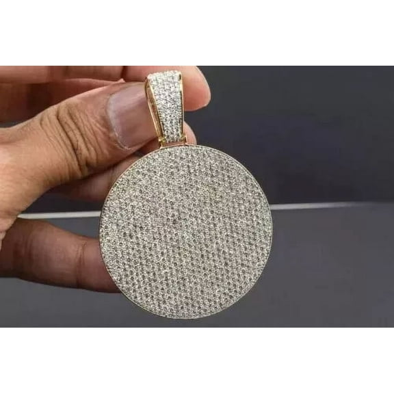 3 Ct Round Cut White Moissanite Men's Custom Pendant 14K Yellow Gold Plated