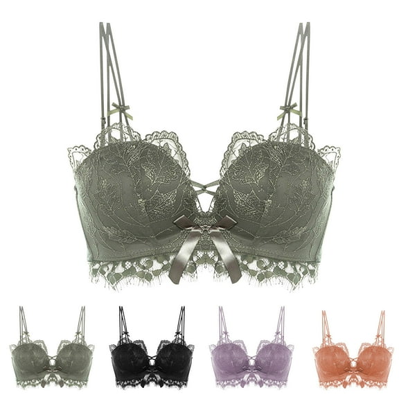 SMihono Sexy Floral Lace Bralette for Women Seamless Push Up Soft Padded No Steel Ring Mesh French Crop Cami Backless Underwear Suit Black 32/70AB