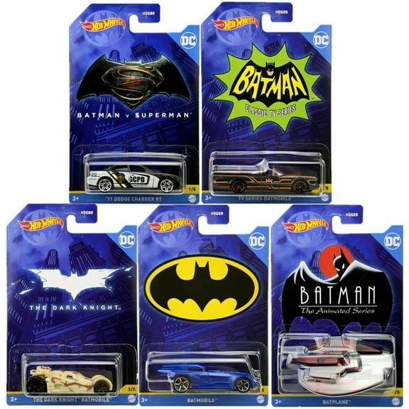 Hot Wheels Batman Car and Truck Play Vehicles, Multicolor, 5 Count