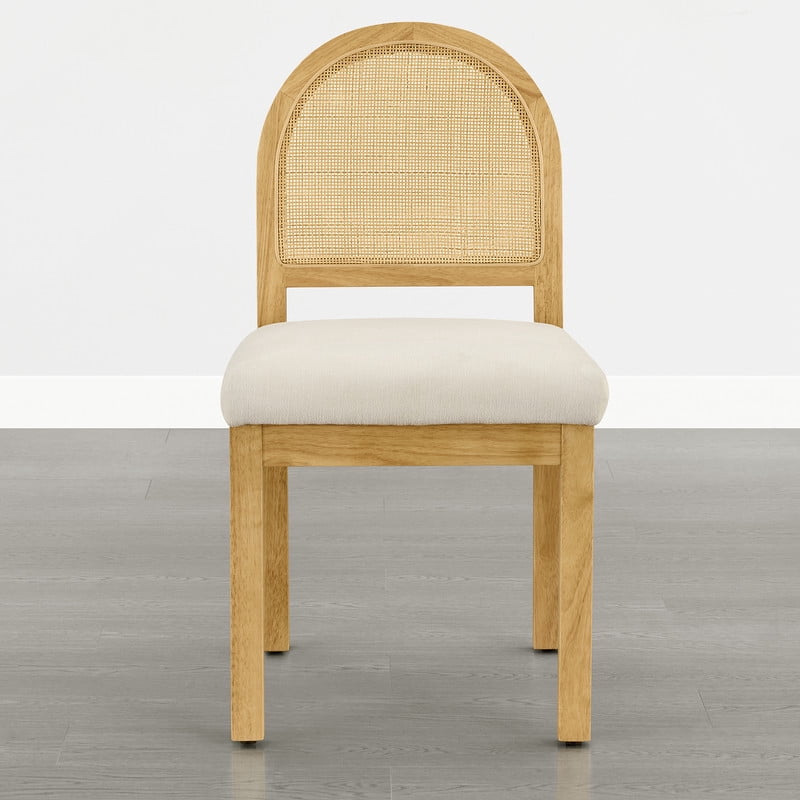 Spruce & Spring Boho Upholstered Dining Chairs Set of 2 with Natural Cane Back, Solid Natural Wood Frame for Kitchen Island, Cream Fabric
