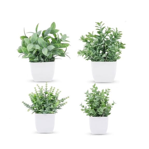 Appoft 4 Pack Fake Plants Mini Artificial Greenery Potted Plants for Home Decor Indoor Office Table Room Farmhouse Bathroom Decor