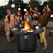 GARTIO 42 Round Propane Fire Pit Table 50,000 BTU Steel Gas Fire Pit with Removable Lid, Cover and Blue Glass Rocks, Outdoor Fireplace Set