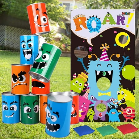 Kids Dinosaur Bean Bag Toss Game - Outdoor Party Game With 6 Wooden Boards & 3 Bean Bags