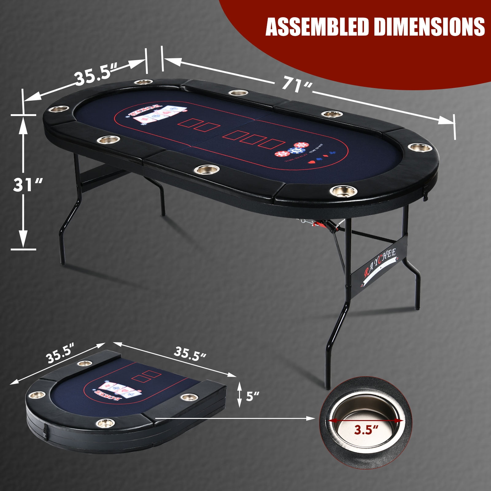 Buy RayChee 8 Player Foldable Poker Table, Texas Holdem Table, Folding