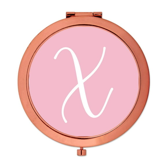 Koyal Wholesale Rose Gold Compact Mirror Bridesmaid's Wedding Gift, Blush Pink, Monogram Letter X, 1-Pack