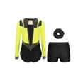 thumbnail image 2 of Haitryli Kids Girls Gymnastics Leotard with Shorts Long Sleeve Athletic Dance Unitard Biketard with Hair Scrunchies Fluorescent Yellow Black 14, 2 of 3