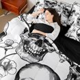 thumbnail image 4 of Manfei Flower Skull 7-Piece Bedding Comforter Set,Gothic Style King Bedding Sets,Happy Halloween Ultra Soft Bed Sheets,Breathable Exotic Room Decoration,Reversible, 4 of 7