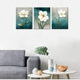 thumbnail image 6 of Flower Canvas Wall Art Cream White Floral Wall Decor Turquoise Tealish Grey Background Canvas Picture Modern Rustic Artwork Bathroom Bedroom Living Room Home Office Decoration 12" x 16" x 3 Pieces, 6 of 6
