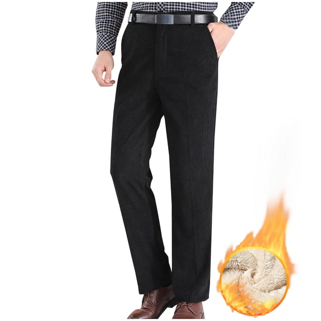 Pantalones largos para hombre, color liso, rectos, de tubo, con terciopelo, cintura alta, con cremallera y bolsillo, de pana, de poliéster.