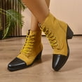 thumbnail image 5 of Bnwani Boots for Women New Winter Fashion Toe Square Thick Chunky Casual Splicing Boot Yellow Size 9, 5 of 9