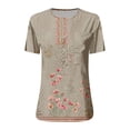 thumbnail image 4 of Summer Saving Wycnly Womens Tops Vintage Cotton Linen Button Down Pocket Tee Shirts Summer Casual Floral V-Neck Short Sleeve Blouse Beige XL, 4 of 4