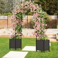 thumbnail image 3 of Aimee Lii 6.6 Feet Arch Arbor Trellis with 2 Planter Boxes & Detachable PE-Coated Metal Tubes, Outdoor Wood Plant Rack for Garden Backyard, Black, 3 of 10