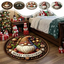 Christmas Theme Round Living Room Carpet - 60cm (23.62in) Floor Mat for Bedroom, Sofa & Coffee Table, Soft Durable Material, Easy to Vacuum/Clean, Perfect for Larger Living Spaces, F