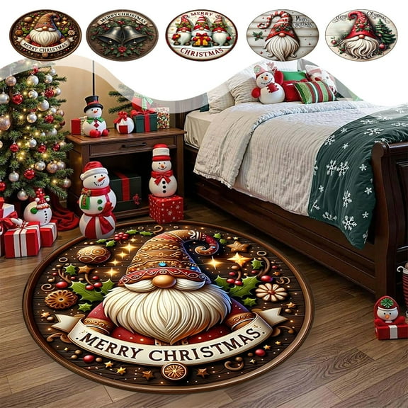 Taotanxi Merry Christmas Tree Area Rug Round Rugs Collection Area Runner Circle Rug Non-Slip Washable Carpets Kids Living Room Bedroom Bathroom Indoor Outdoor Nursery Rugs Décor