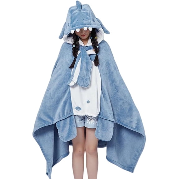 Blue Dolphin Wearable Blanket Hoodie, Soft Plush Fleece Onesie for Women, Cozy Halloween Costume Lounge Wear