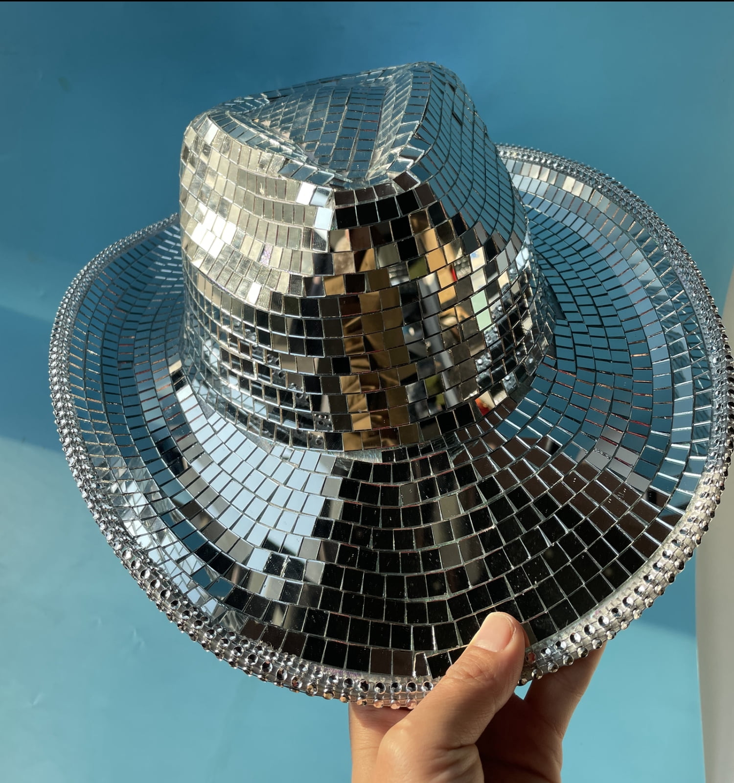 Dsco Ball Cowboy Hat, Women Sparkly Gltter Space Cowgrl Hat, Slver