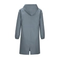 thumbnail image 4 of Women Solid Color Hooded Trench Coat Mid Length Single Breasted Long Sleeve Outerwear Loose Casual Windbreaker Fashion Lightweight Overcoat Blue 2XL, 4 of 5