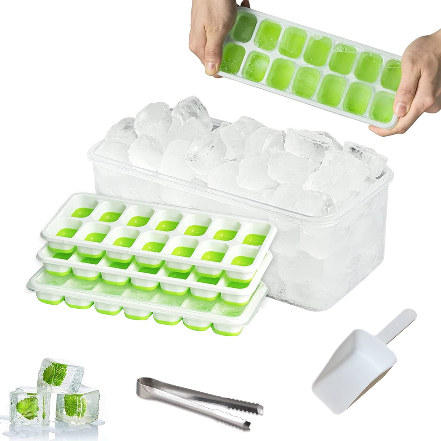 Cleaza Ice Cube Tray 4 Pack, Silicone Ice Cube Trays with Removable Lid  Easy Release Flexible Ice Blue