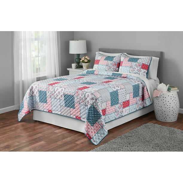 Mainstays Modern 85 Thread Count Floral Woven Quilt Set, King
