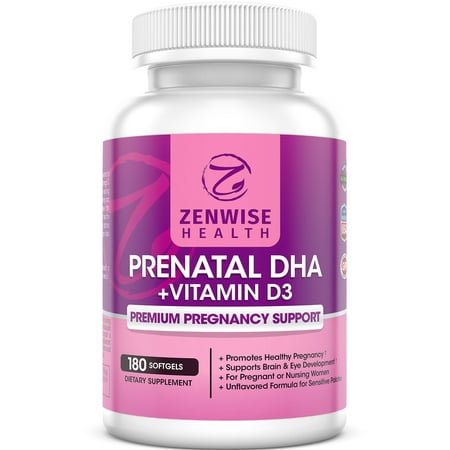 Prénatale DHA Vitamines - Supplément de soins de grossesse Premium - Fait avec la vitamine D3, oméga 3 et EPA pour la santé du cerveau et des yeux - Formule 100% naturelle pour le développement sain bébé - 180 Gélules