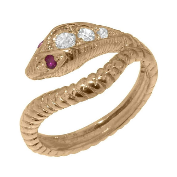 LBG British Made 10k Rose Gold Natural Diamond & Ruby Womens Band Ring - 33 size options - Size 7.75