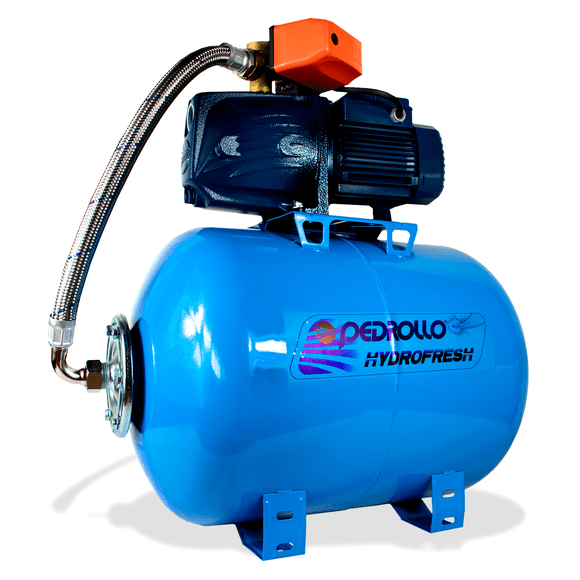EQUIPO HIDRONEUMÁTICO CON ELECTROBOMBA JET EN HIERRO PEDROLLO DE 0.75HP 4 SERVICIOS SIMULTÁNEOS TANQUE 50 L 115 VOLTS