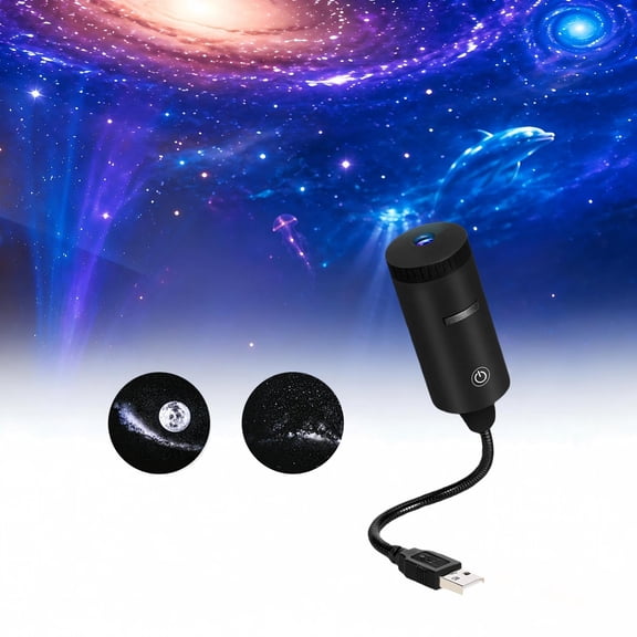 2-in-1 Galaxy Projector Night Light, USB Starry Sky Night Light Projector for Bedroom, Mini LED Ceiling/Wall Projection Lamp with 360° Rotation, for Kids Adults Gifts - Black
