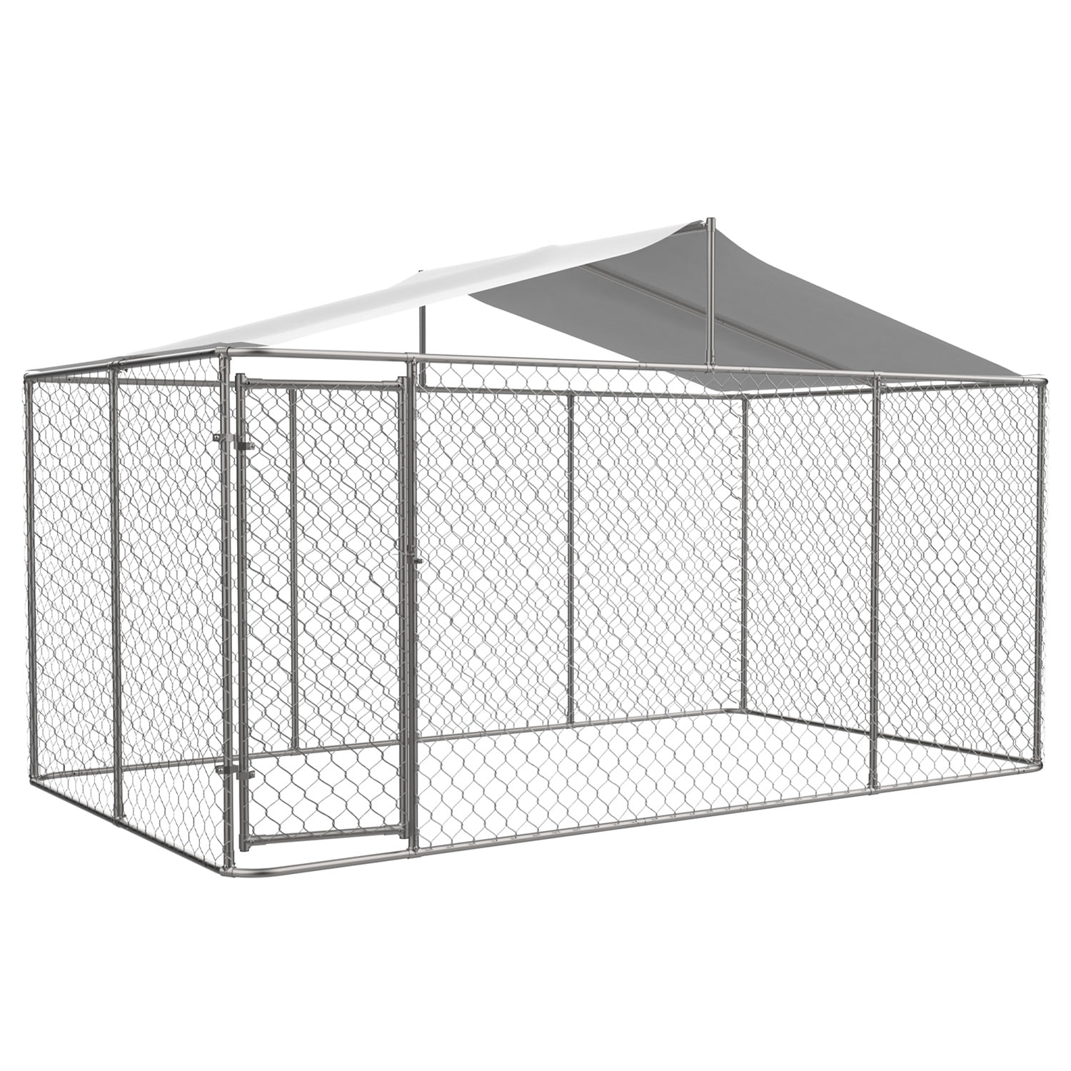 DetalleGo Large Outdoor Dog Kennel, Heavy Duty Galvanized Steel Dog Enclosure with Waterproof UV-Resistant Cover, Lockable Door Chain Link Playpen for Small to Large Pets (157" L x 90" W x 91" H)