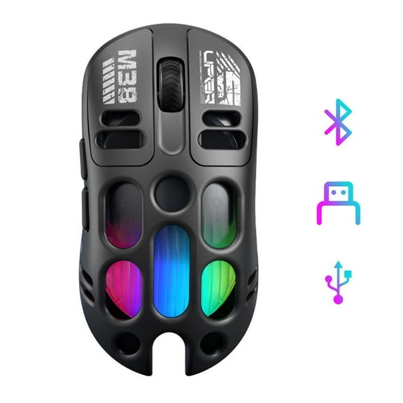 QHUDLV Lightweight Wireless RGB Gaming Mouse, Tri-Mode Rechargeable Mouse with Custom Backlight and Ergonomic Grip