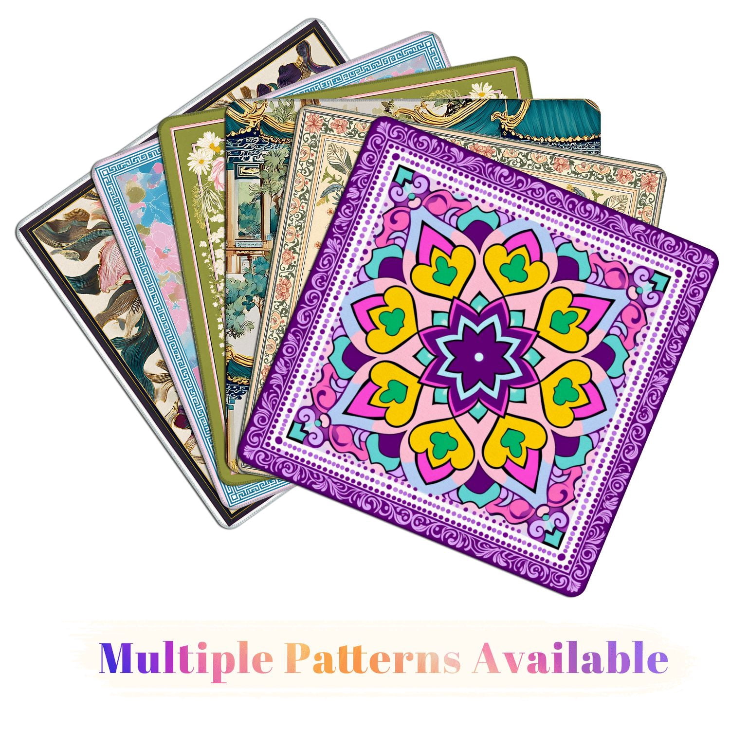 Mahjong Mat 31.5" x 31.5" Colorful Heart Floral Mandala Purple Pink Tones Non-Slip Noise Reduction American Mahjong Tiles Table Cover for Dominoes Poker Card Board Games Gift