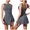 Grey, variant on Summer Women High Neck Tennis Dress Round Neck Short Sleeve Tunics Summer Dress BuiltIn Shorts Solid Color Wrapping Skirt Comfortable and Breathable Casual Jumpsuits for Women