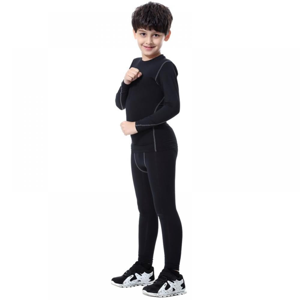 Youth Compression Pants Boys Leggings Base Layer with Double Layer Thick Material