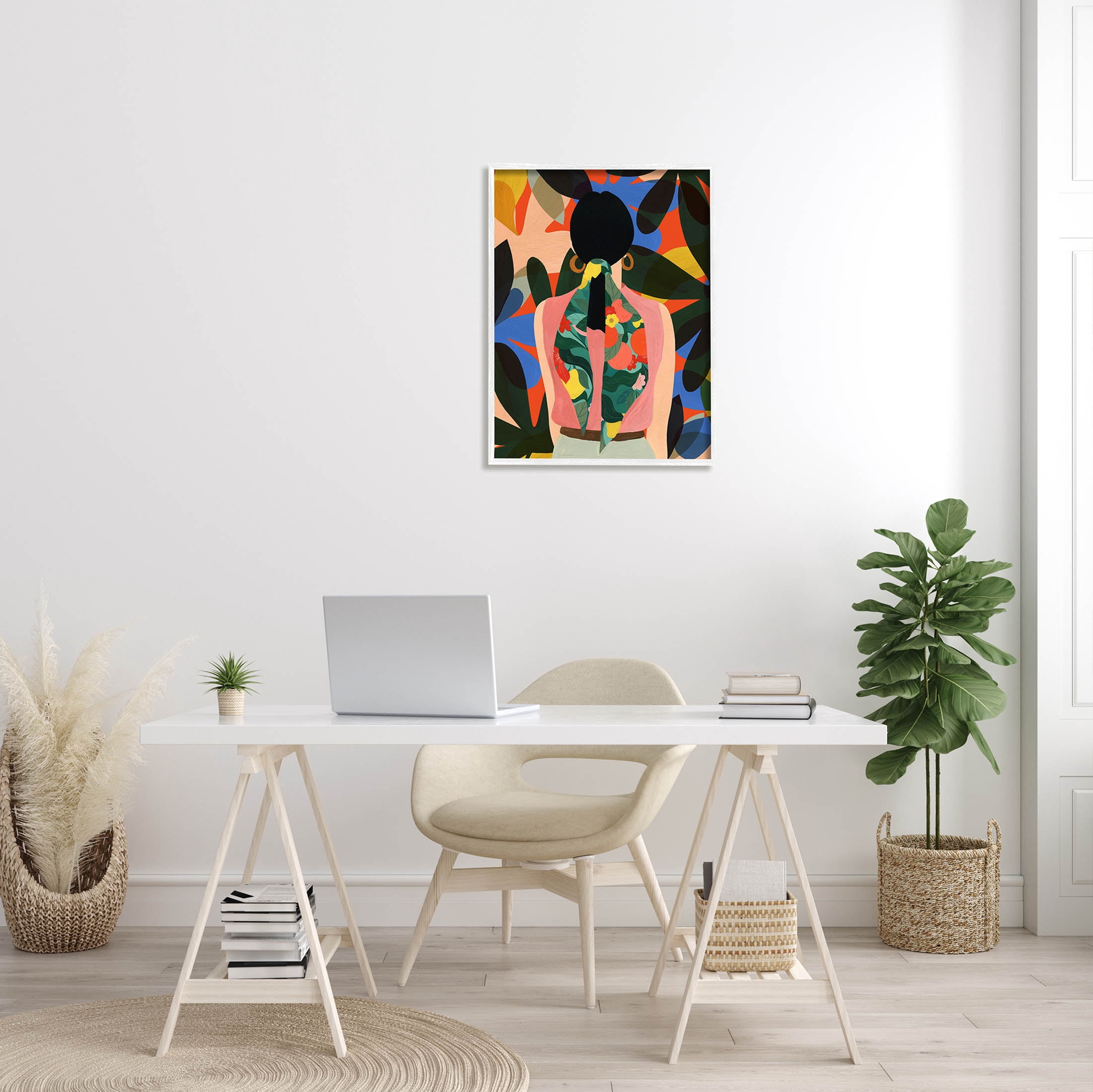 Stupell Industries Contemporary Floral Patterned Girl Graphic Art White Framed Art Print Wall Art, Design by Emily Kopcik
