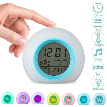 Kids Alarm Clock Wake Up Easy Setting Digital Clock for Boys Girls, 7 Colors Changing LED Light Large Display Time/Date/Temp/Alarm with Snooze, Bedside Clock, Night Light Clock - Best Gift for