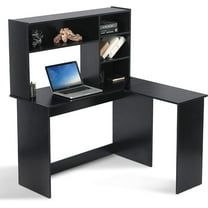 ivinta Wood L Shaped Computer Desk with Hutch Modern Corner Gaming Desk with Storage Shelves Home Office Desk for Small Space Dark Brown Writing Desk Workstation