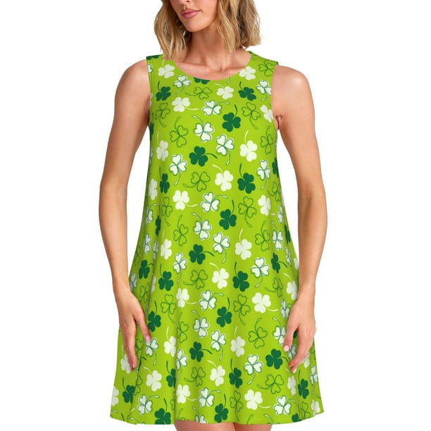 Fotbe St Patrick's Day7 Vestido de Verano sin Mangas para Mujer – Vestido Midi Línea A, Estilo Camiseta Floral, Vestido Playero Casual y Fluido