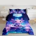 thumbnail image 2 of jejeloiu Cute Cartoon Axolotl Full Size Comforter Sets,Pink Lotus Flowers Bedding Sets For Girls Kids Reversible 3 Pieces, 2 of 8