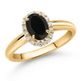 thumbnail image 2 of Gem Stone King 10K Yellow Gold Black Onyx and White Lab Grown Diamond Halo Engagement Ring for Women (0.83 Cttw, Gemstone December Birthstone, Oval 7X5MM, Size 8), 2 of 4