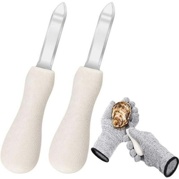 2 Pack Oyster Shucking Knife, 6.68Inch New Haven Style Oyster Shucker Clam Knife with Non-Slip Poly Handle, Seafood Opener Seafood Tools (White)