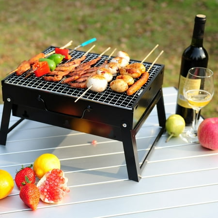 Meigar Portable BBQ Charcoal Grill No Assembly Required Outdoor Square Camping Cooker Fire Pit with Stainless Steel Spark Screen (Best Portable Charcoal Grill For Camping)