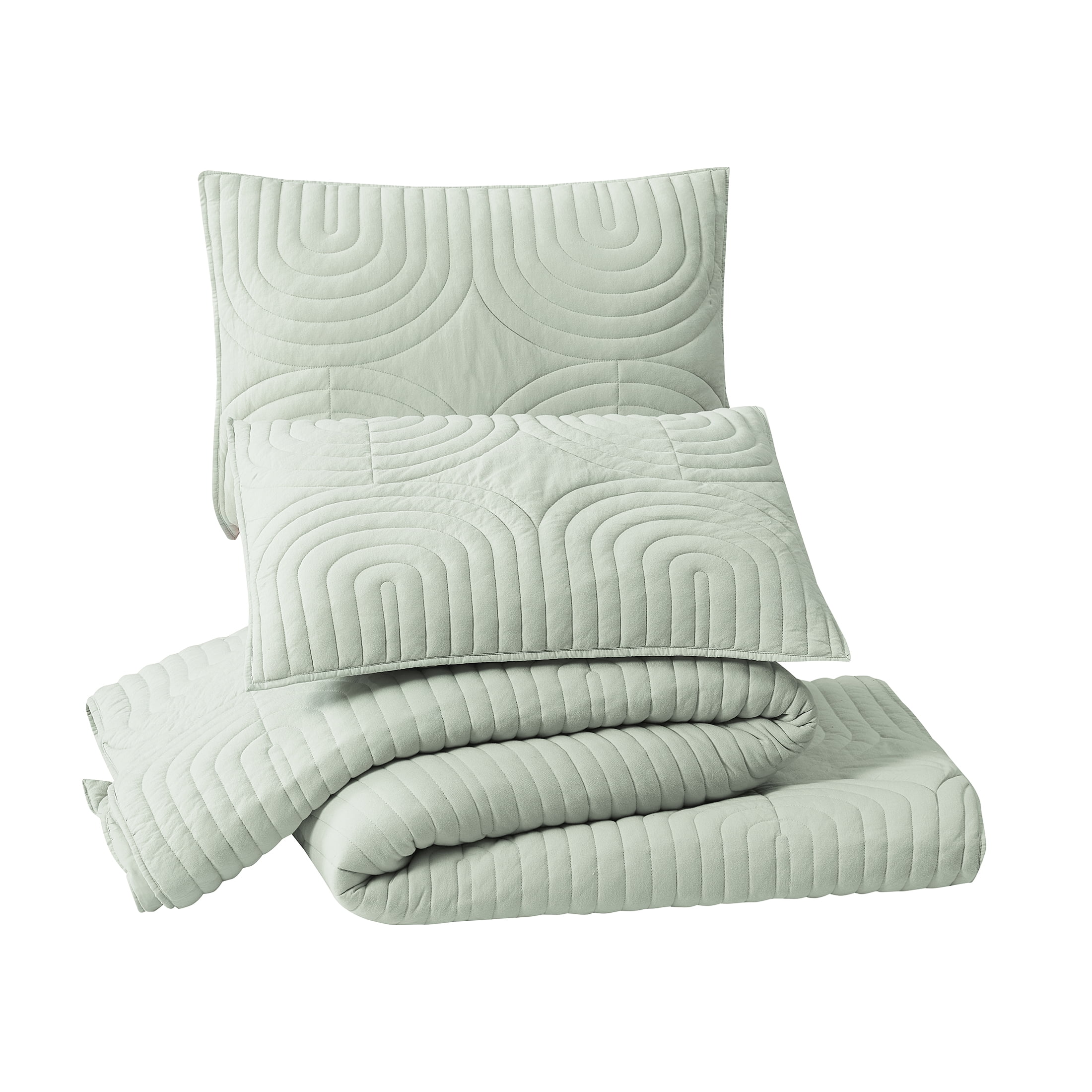 Beautiful by Drew Barrymore Geo Jersey Quilt, Green Sage, Full/Queen, Adult/Teen