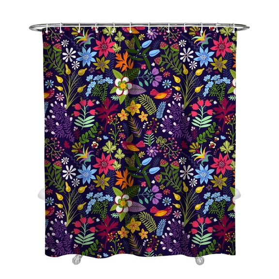 72" x 84" Colorful Floral Shower Curtain Watercolor Botanical Print Waterproof Fade-Resistant Bathroom Drape