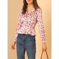 thumbnail image 5 of Allegra K Women's Satin Floral V Neck Tie Back Long Sleeve Button-up Shirt, 5 of 6