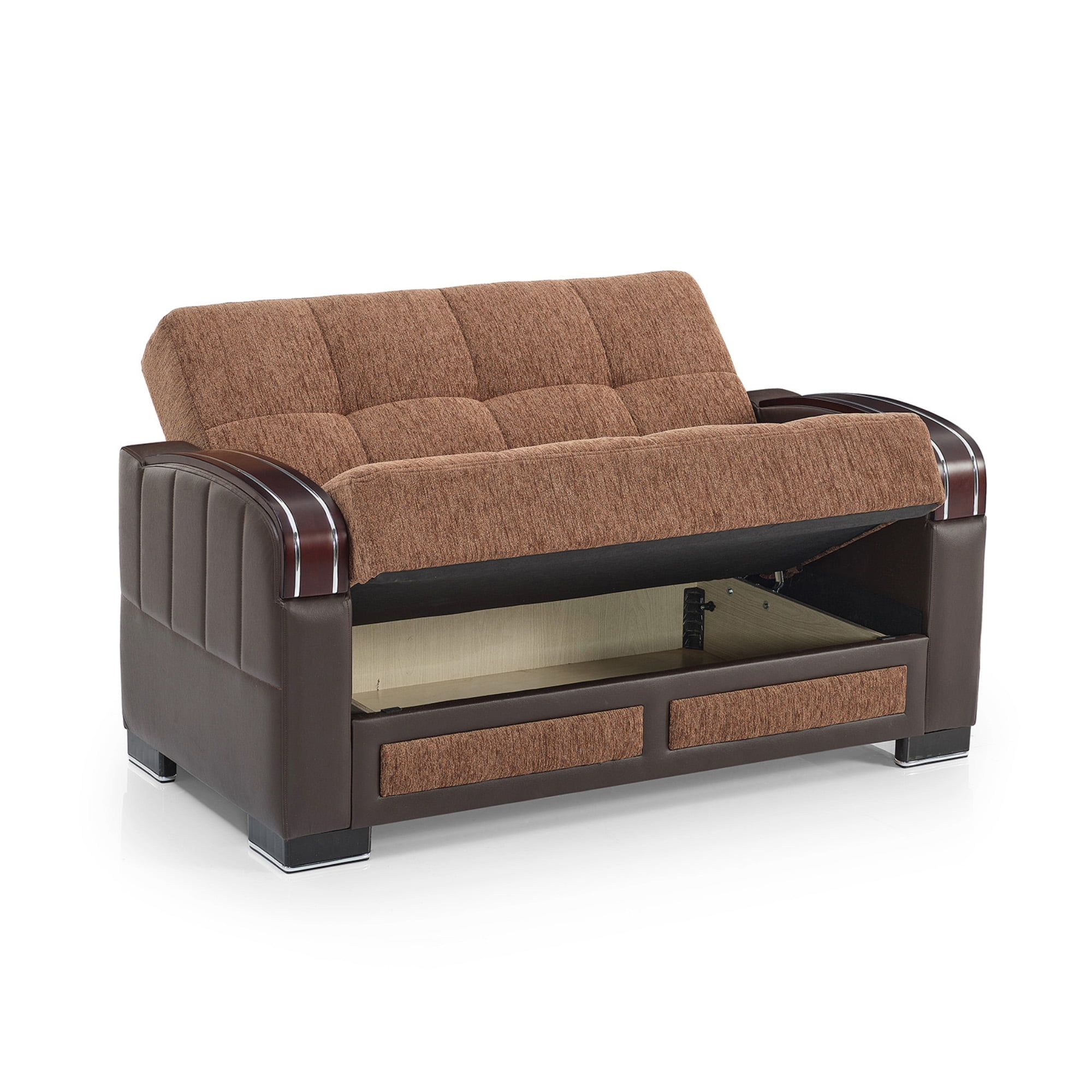 Ottomanson 63" Convertible Loveseat Sleeper with Storage, Modern Chenille Sofa for Small Spaces, Brown