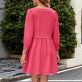 thumbnail image 6 of ZHYou Womens Dresses 3/4 Sleeve Textured A-Line Mini Dress Crew Neck Solid Color Smocked Waist Casual Comfy Dresses,Pink,L, 6 of 9