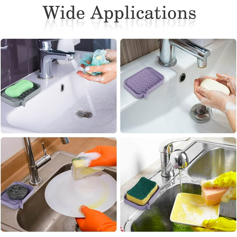 Large Silicone Sponge Holder - Self Draining Dish Soap Holder for Kitchen  Counter, Waterproof Sponge Soap Tray for Kitchen Sink Bathroom