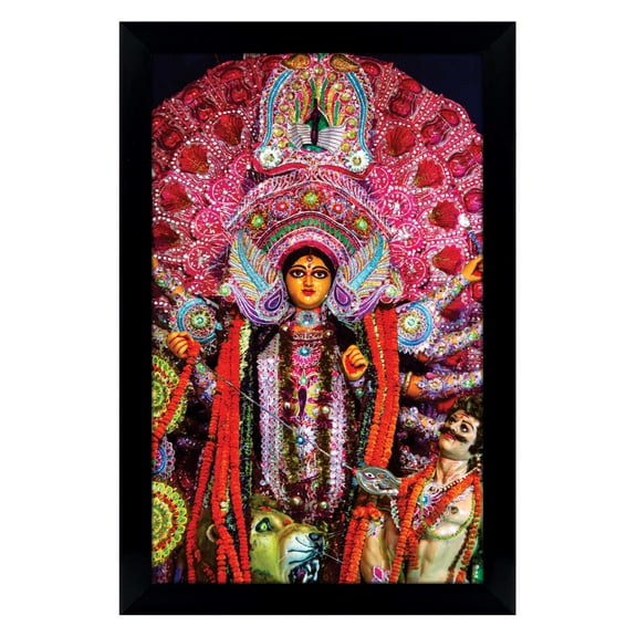 IBA Indianbeautifulart Goddess Durga Poster With Frame Wall God Photo Frame Holy Hindu Religious Poster Home Decor Ready To Hang Wooden Frame