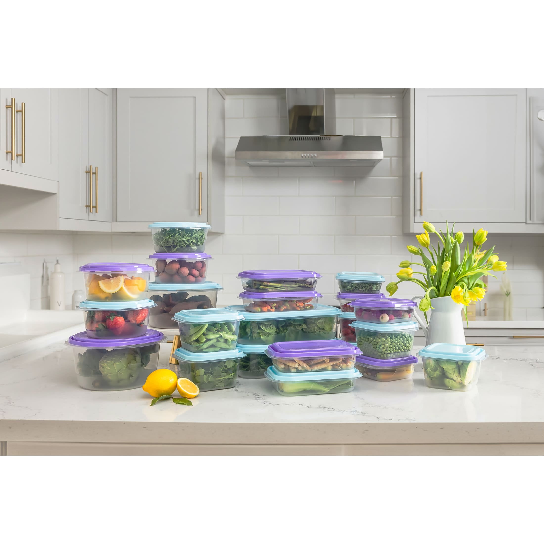 GoodCook EveryWare Extra-Large 1.1 Gallon Rectangle Food Storage Container, Set of 4, Purple, BPA Free