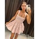 thumbnail image 5 of HH TRAF Vestidos de verano para mujer 2024 Moda Rosa Cuello cuadrado Fruncido Sin mangas Vestido corto plisado sin espalda informal para mujer, 5 of 5